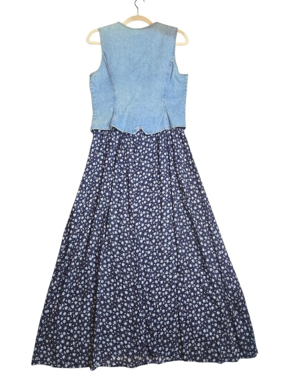 Vintage 90s Paris Blues Denim Vest Floral Maxi Dress Size 9 Cottagecore Grunge - Picture 12 of 13